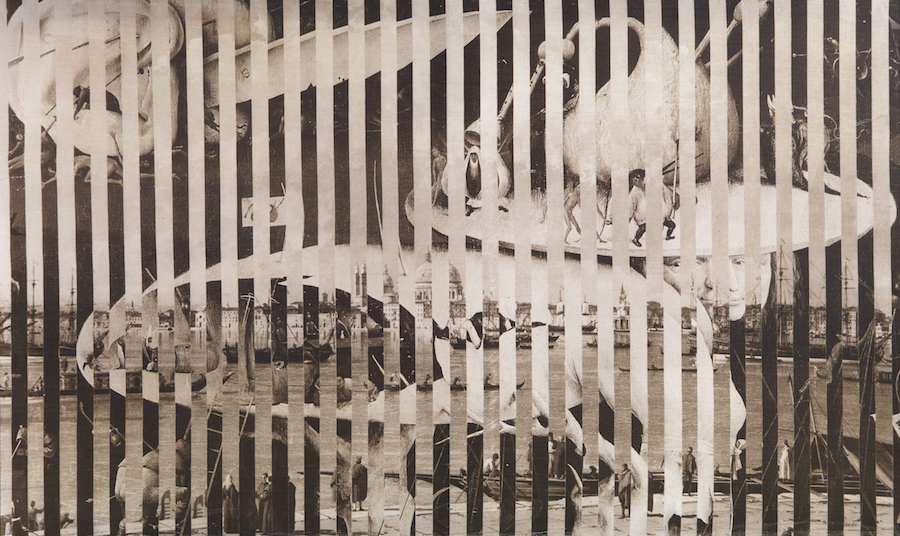 Jiri Kolár,   1914 – 2002 Ricordo di Venezia,   1969 emulsione fotografica su tela,   84,  5 x 140 cm.  Collezione Mauro Stefanini,   Galleria Open Art,   Prato