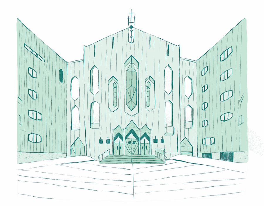 Gio Ponti,   Chiesa di San Francesco d'Assisi al Fopponino,   1961-1964 – Milano Illustrazione di: Elisa Macellari