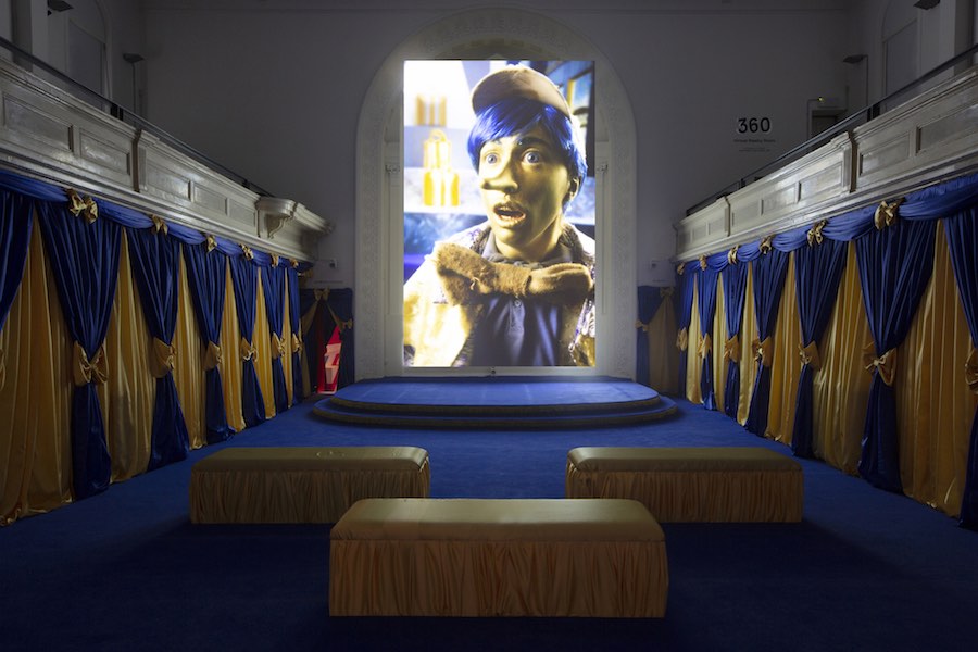 Installation view: Rachel Maclean, Zabludowicz Collection, London. Spite Your Face, 2017. Digital video installation. Commissioned by Scotland + Venice 2017. Courtesy the artist and Zabludowicz Collection. Photo: David Bebber