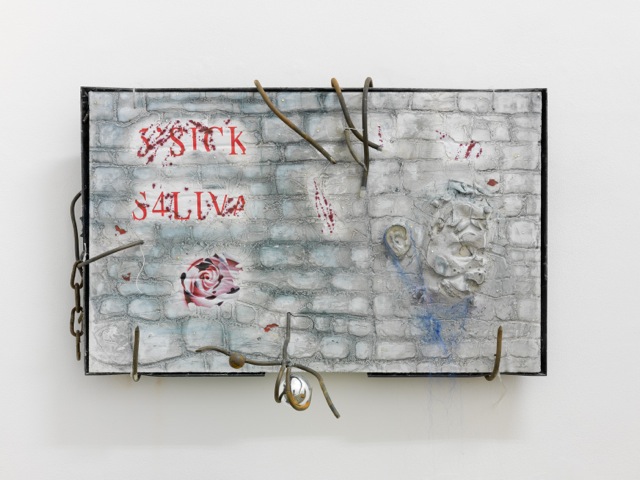 David Douard Sick Saliva,   2013 Plasma screen,   plaster,   metal,   paper,   synthetic hair,   wire; 100 x 60 x 6 cm Courtesy of the artist and Valentin,   Paris Photos: Alessandro Zambianchi