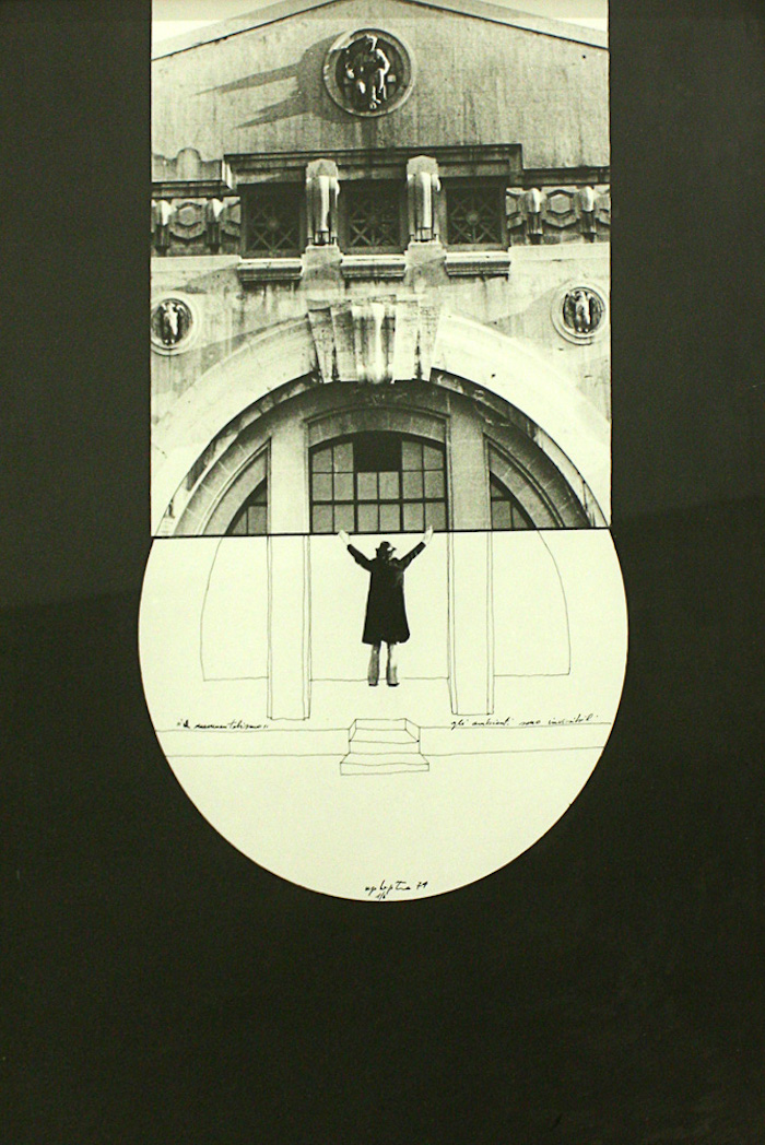 Ugo La Pietra,   Il monumentalismo #1 / The Monumentalism #1,   1972,   collage,   cm 53x28,   Courtesy Laura Bulian Gallery