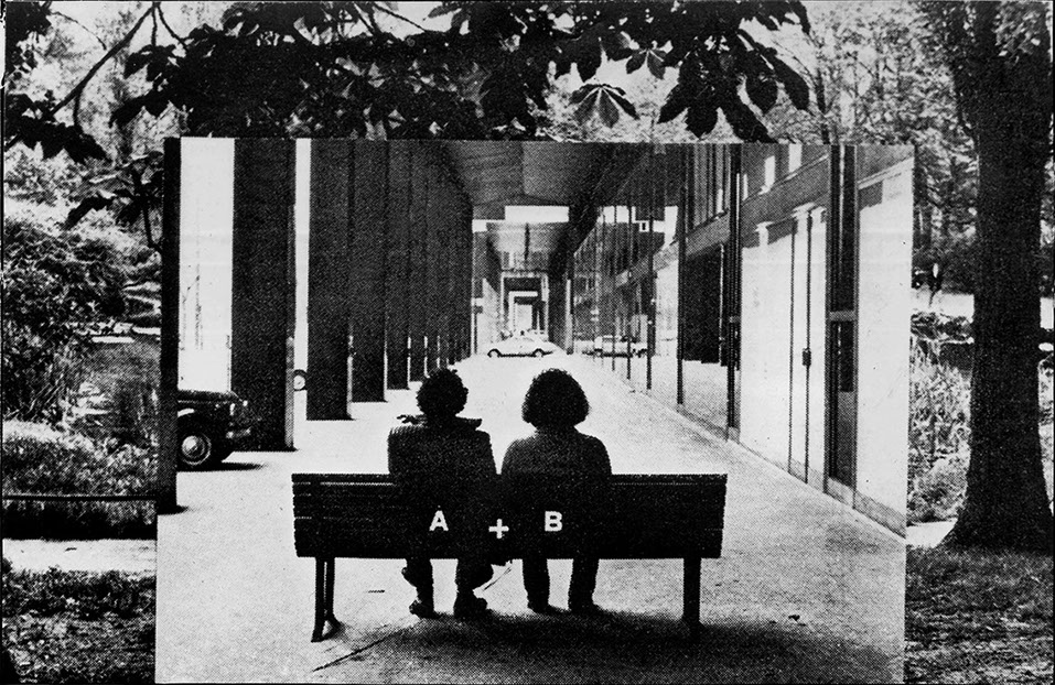 Ugo La Pietra,   On the bench,   1972,   bw print,   Courtesy Laura Bulian Gallery,   Milan