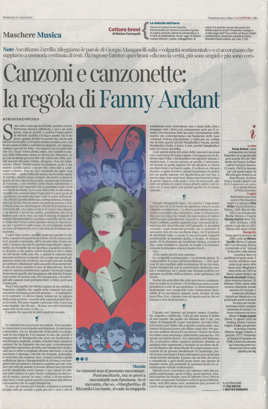 Francesco Piccolo, Canzoni e canzonette: la regola di Fanny Ardant