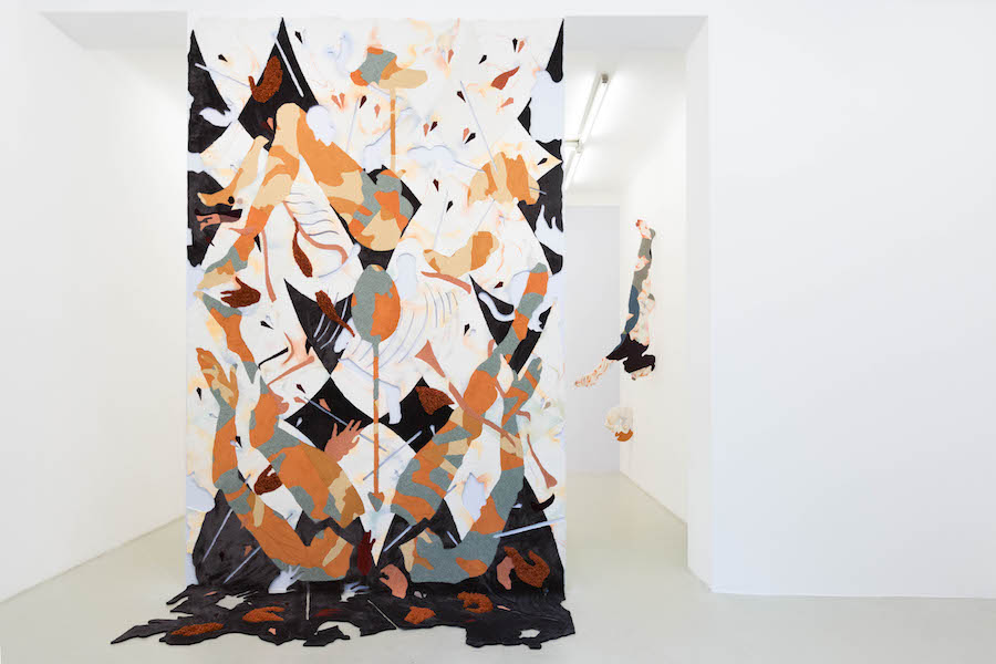 Bea Bonafini - Il Trionfo, 2018 pastel on mixed carpet inlay cm 480 x 265 Installation view, Ogni pensiero vola, 2018, Renata Fabbri Arte Contemporanea, Milan